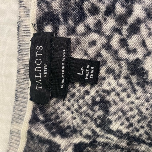 Talbots Black Gray Snake Print Long Sleeve Merino Wool Sweater Shirt LargePetite - Picture 6 of 16